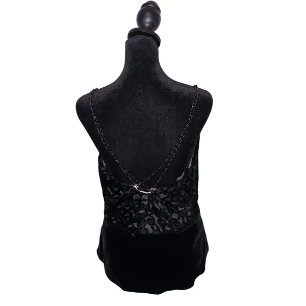Y2K Whimsigoth Burnout Velvet Cami Top Beaded Lace Fair Grunge Size M Black - Image 3