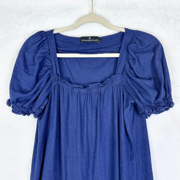 Tuckernuck Pomander Place Linen Blend Darcy Dress Size Small Navy Blue - Image 5