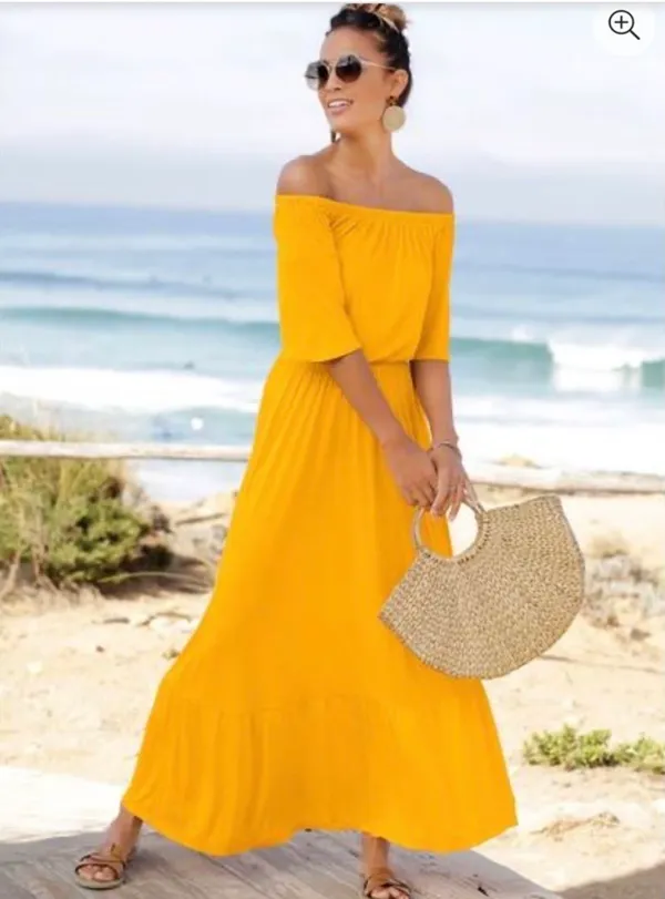 Lascana Venus OTS Maxi Dress - Yellow - Image 2