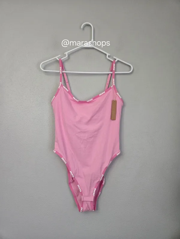 Skims Pink Logo Cotton Bodysuit - Image 4