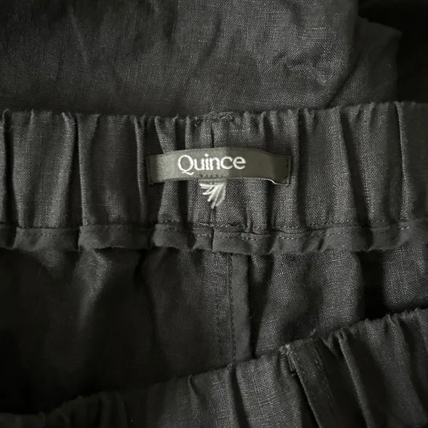 Quince 100% European Linen Wide Leg Elastic Waist Ankle Pants Black Size Large - Image 6