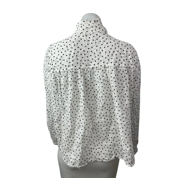 Zara Women's White Polka Dots Balloon Long Sleeve Tie High Neck Blouse Top Sz L - Image 4