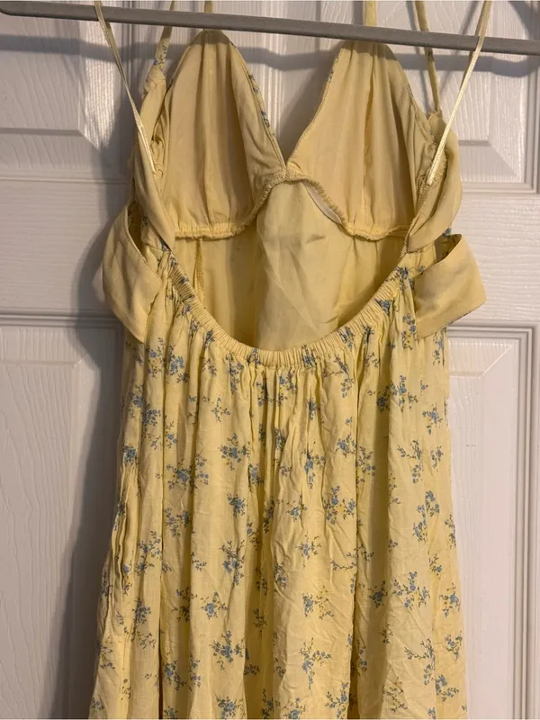 Hollister Pale Yellow Blue Floral Print Adjustable Strap Open Back Slip Dress XS - Image 8