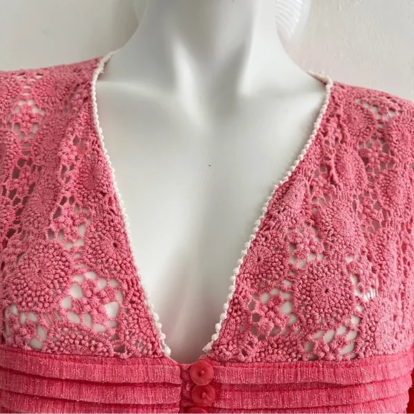 Anthropologie boho babydoll lace blouse top Pink coral SMALL NWOT - Image 3
