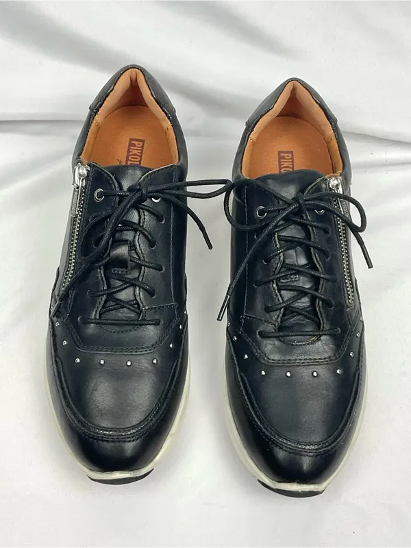 Pikolinos Sella Black Comfort Sneaker Leather Side Zip Studded Shoes EU Sz 39 - Image 9
