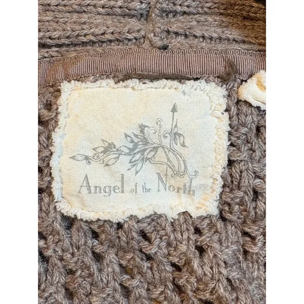 Angel of the North Cardigan Women XS Taupe Crochet Open Front‎ Shawl Collar Boho - Image 6