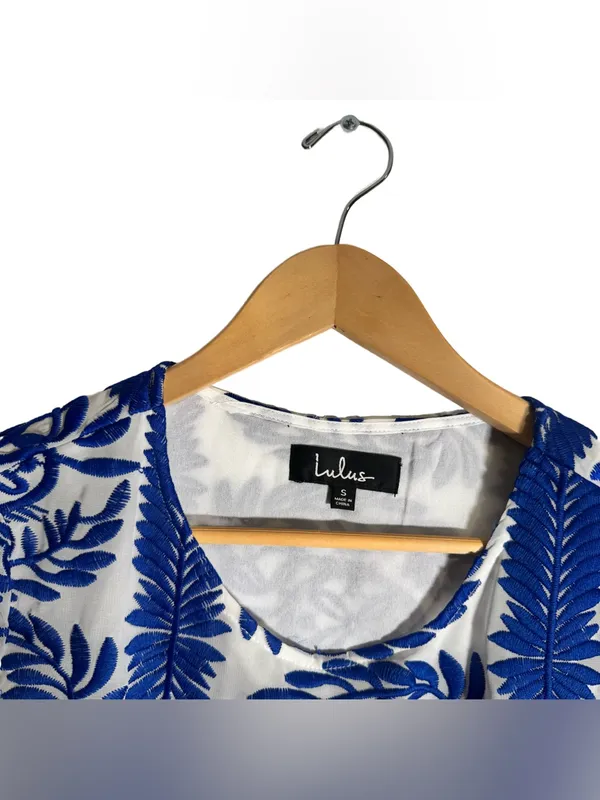 Lulu's Fond of You Shift Dress Women's Small Blue Embroidered Mini Coastal Vacay - Image 6
