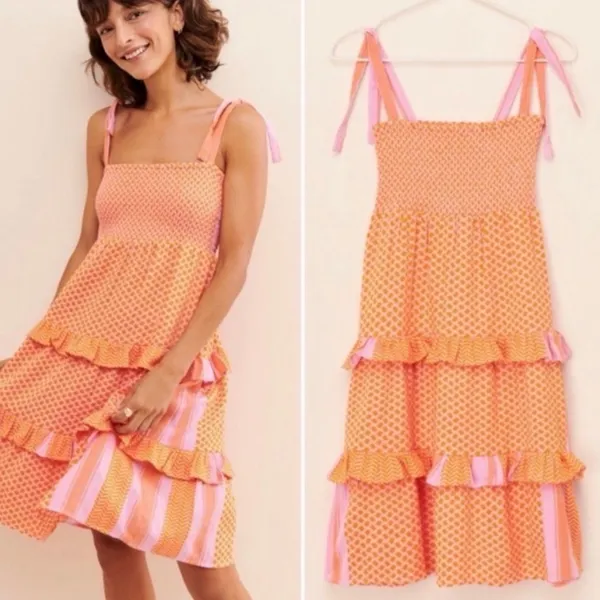 Cecilie Copenhagen Pink & Orange Tiered Tie-Shoulder Dress - Image 2