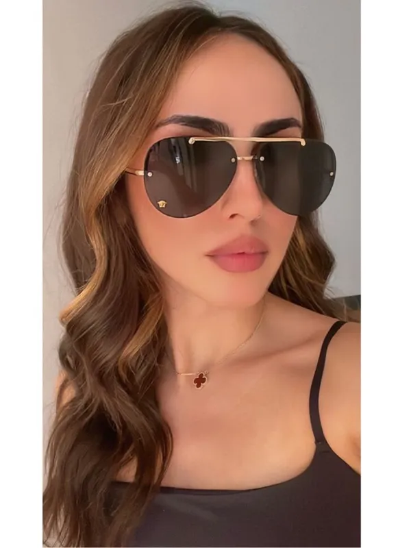 Versace VE2231 Black and Gold Medusa Rimless Aviator Sunglasses with Case - Image 2