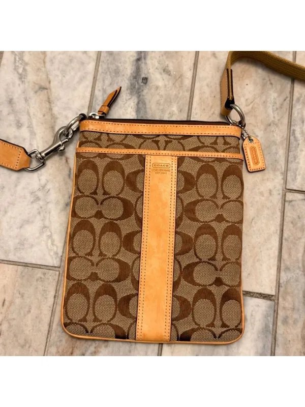 Coach Signature Jacquard Shoulder Cross Body E05N-6016 Canvas/Leather 9"x7" - Image 11
