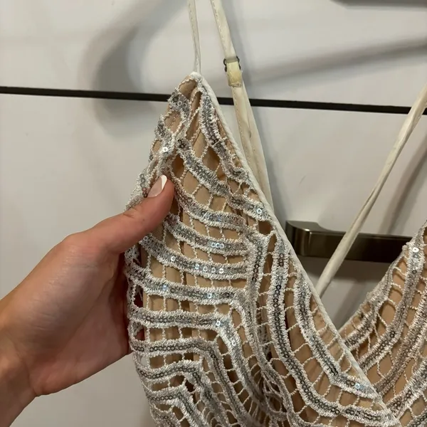 Lulus Lele White and Silver Sequin Mini Dress - Image 7