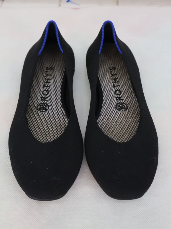 Rothy’s The Flat Women’s 8 Black Knit Ballet Flats Electric Blue Trim Washable - Image 2