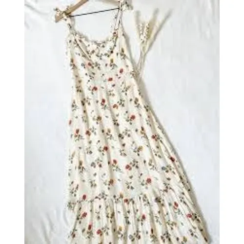 Reformation Midi Dress Women 12 Ivory Floral Nikita Tie Strap‎ Ruffle Summer - Image 2
