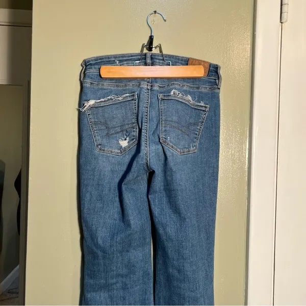 American Eagle Women's Sz 00 Regular Super Hi-Rise Flare Jean Distressed Raw Hem - Image 7