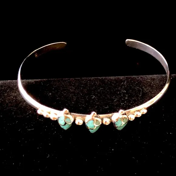 Handmade Native American Turquoise Cuff Bracelet 925 Silver Jewelry - Image 2