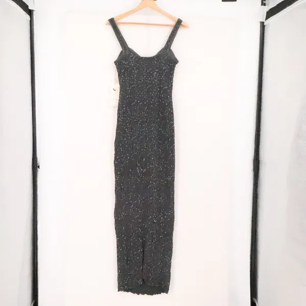 Sara Mique Sequin Stretch Maxi Dress Womens Size S Slate Grey 90s Minimalist - Image 4