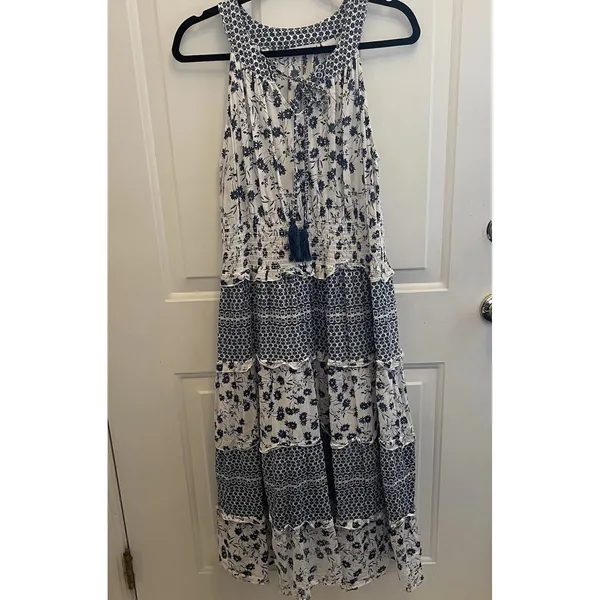 Keren Hart Tiered Maxi Dress Floral Sleeveless Boho Women's L‎ Cottage Beach - Image 2