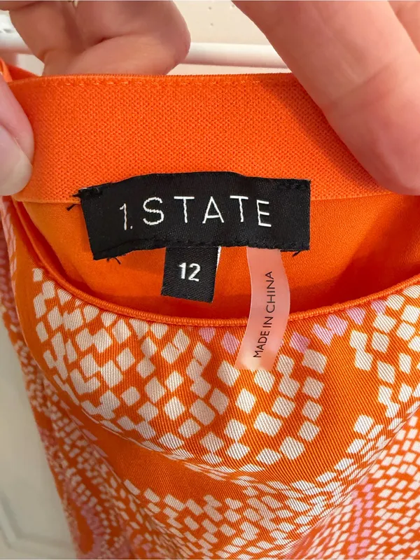 1.STATE Orange Pink Paisley Print Satin Midi Skirt Lined‎ Size 12 - Image 4