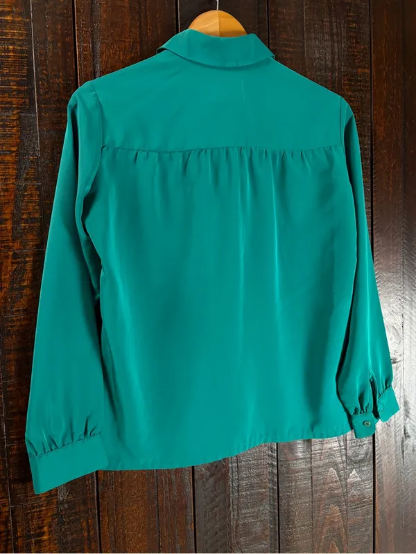 Vintage Pendleton Emerald Green Long-Sleeve Button-Front Blouse - Image 8