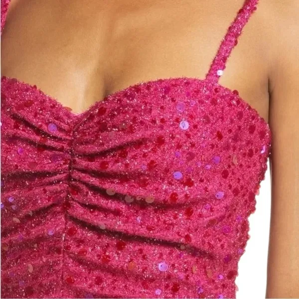 NWT Sho By Tadashi Shoji Sequin BodyCon Ruched Hot Pink Mini Dress Large $268‎ - Image 3