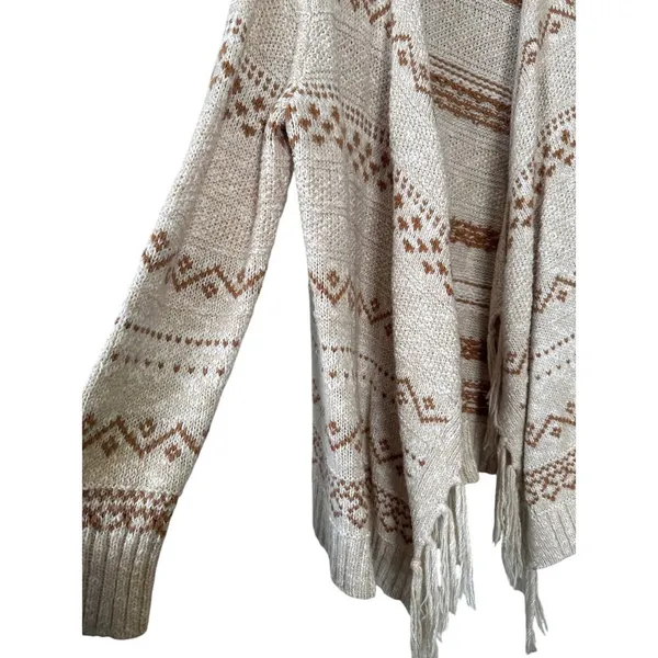Old Navy Sweater Open Cardigan Fringe Drape Oatmeal SzXL‎ - Image 2
