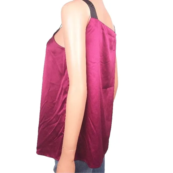LOFT Satin Camisole Burgundy Blouse Wide Strap Pleated Top Size XL - Image 3