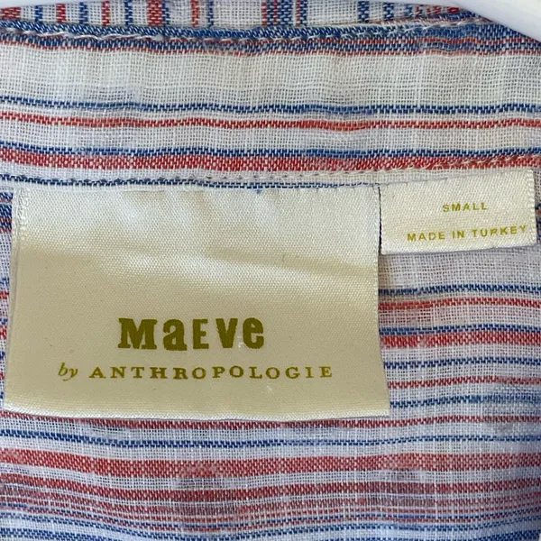 Maeve Anthropologie Breckenridge Striped‎ Polka Dot Button Boho Shirt Size S - Image 6