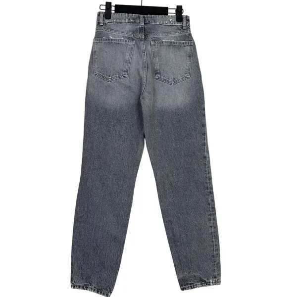 ZARA Wide Leg High Rise Vintage DInspired istressed Cropped Jeans 2 Rinsed Black - Image 5