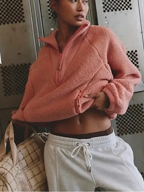 NWT Free People Ready Set Rib Fleece Pullover in Frosted Peach - Image 3