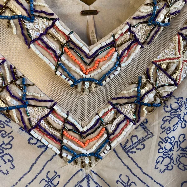 Free People Ancient Mystery Beaded Shift Dress In Tea Combo Size M - Image 4