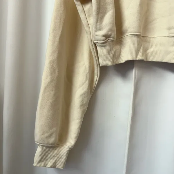 Cream Cropped Cotton Crewneck Sweatshirt Size Medium - Image 3