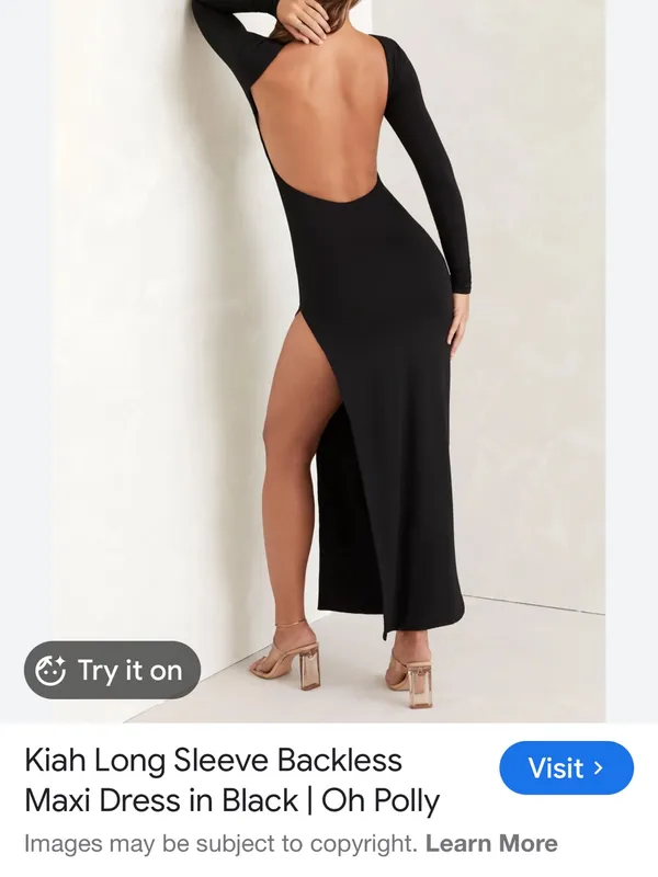 Oh Polly kiah Black backless Long-Sleeve High Slit‎ Maxi Dress 12 NWT - Image 3
