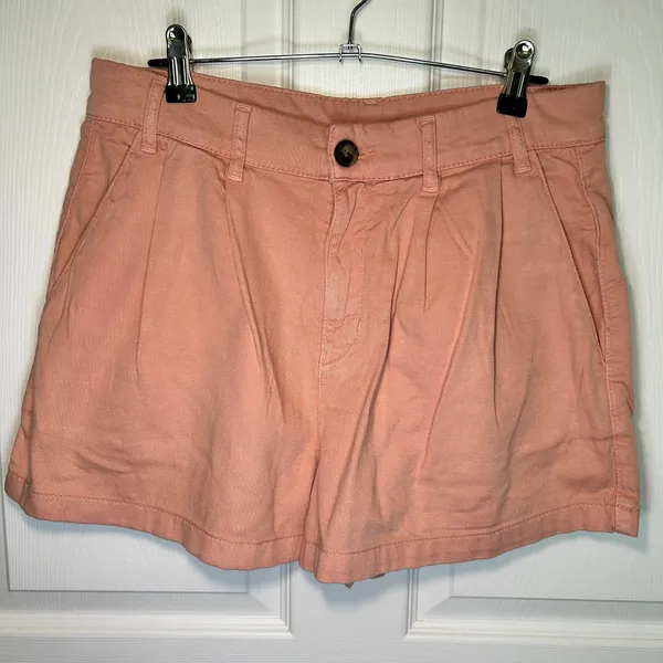 Free People Billie Pleated High Rise Denim Chino‎ Shorts Size 8 Color Rosie Pink - Image 2