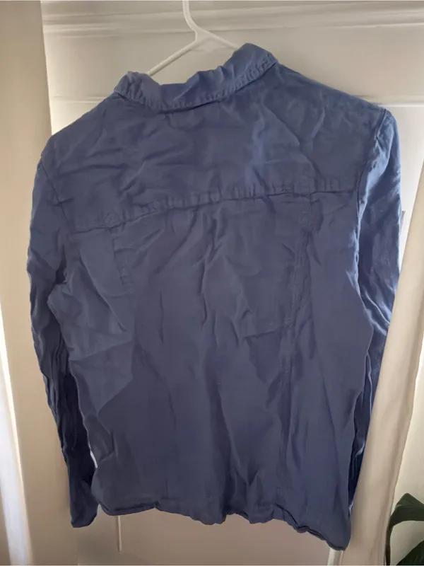 Ellen Tracy Company Linen Blue Snap Down Blouse Size M - Image 2