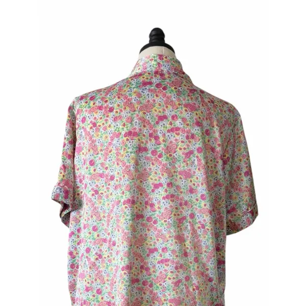 Cabernet Floral Satin Pajama Set XL Button Front Short Sleeve Lounge Sleepwear - Image 8