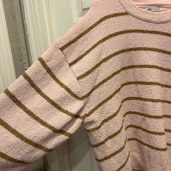 ZARA Women's Pink Brown Stripe Cozy Chenille Knit Sweater‎ Pullover Size Large - Image 3