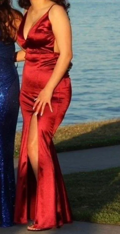 Alglist Burgundy Satin Formal Dress - Image 3