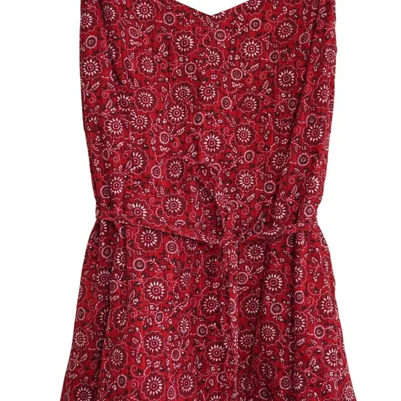 Loft Red‎ Bandana Floral Paisley Midi Dress Adjustable Straps Tie Waist Sleeveless - Image 4