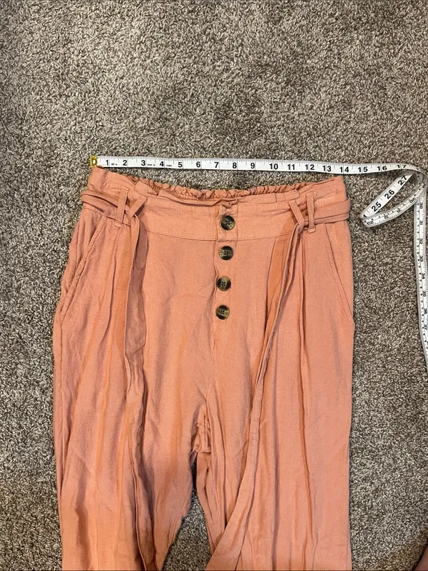 American Eagle Linen Blend Paperbag Pants in Pink Size Medium - Image 8