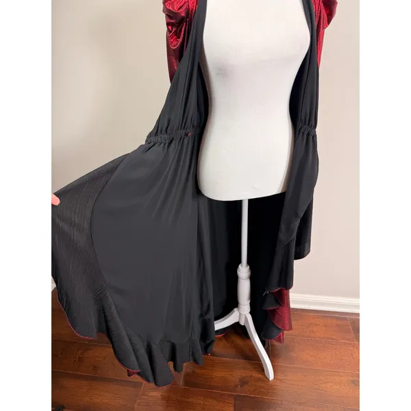 Retrofête Flora Metallic Red Lame Wrap Maxi Puff Sleeve Asymmetrical Gown Small - Image 10