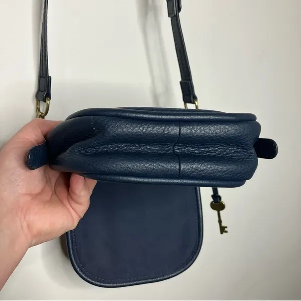 Fossil Rumi blue Cabernet striped suede leather flap crossbody‎ bag small - Image 13