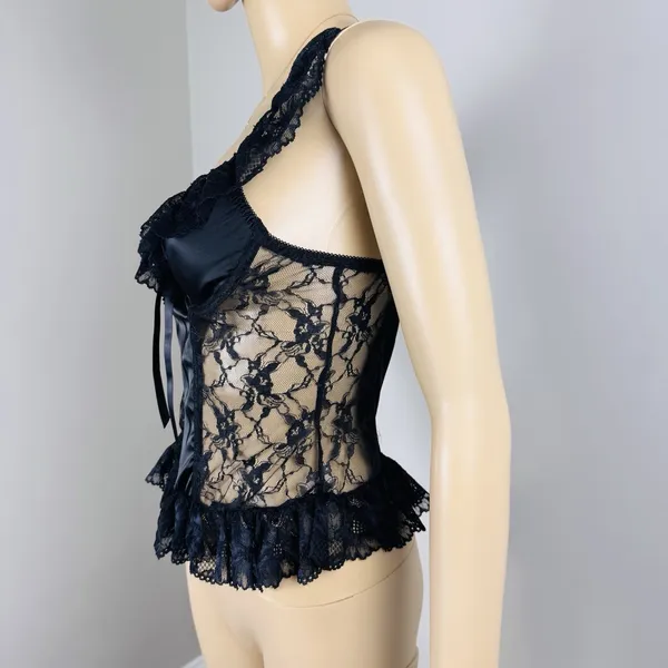 NWT PLT Black Lace Corset Top - Size‎ 2 Hook & Eye Closure - Image 8