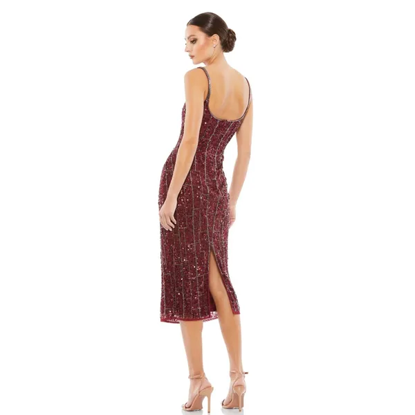 Mac Duggal 10770 Burgundy Beaded Spaghetti Strap Midi‎ Slip Dress Size 2- NWT - Image 3