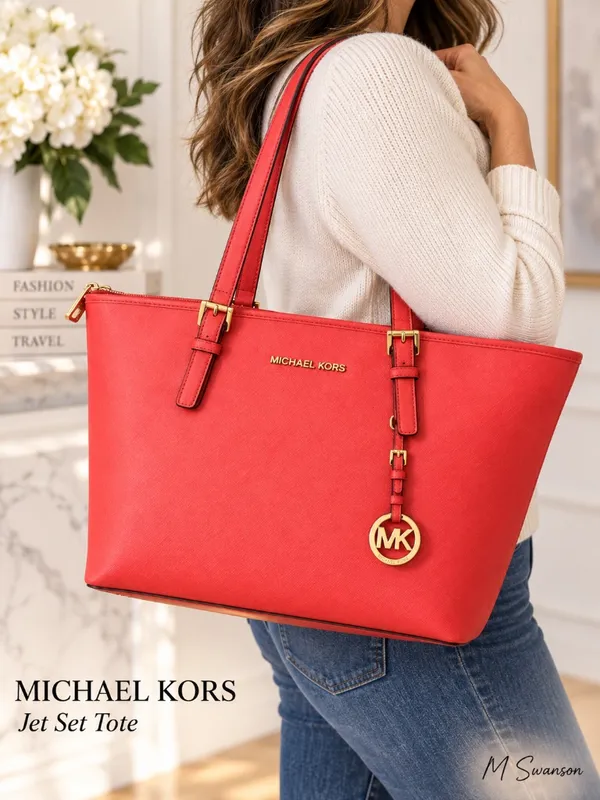 Michael Kors Jet Set Large Saffiano Leather Tote Coral - Image 3