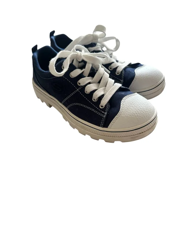 Skechers Women's 7 Navy Blue White Cap Toe Lace Up Trainers‎ Casual Sneakers - Image 2