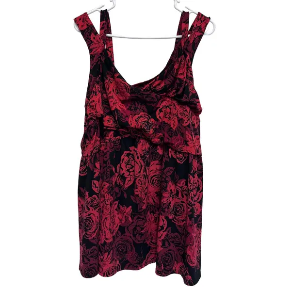 Torrid Red and Black Rose Criss Cross Babydoll Sleeveless Top Plus Size 5X - Image 3