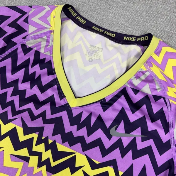 Nike Pro Dri-FIT Shirt Womens Medium Multicolor V-Neck Chevron Athletic Top - Image 2