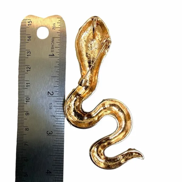 Turquoise Enamel Snake Brooch – Rhinestone Statement Serpent Pin Blue - Image 5