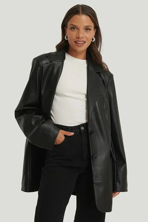 NA-KD Maxi Oversized PU Blazer - Image 2