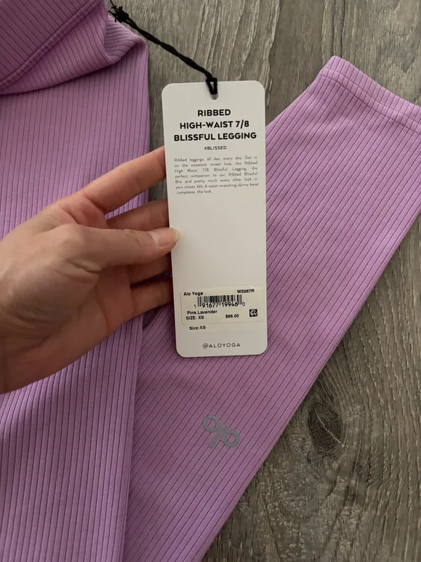 Nwt Alo Yoga Lilac Ribbed High-Waist 7/8 Blissful Legging (Xs) - Image 4